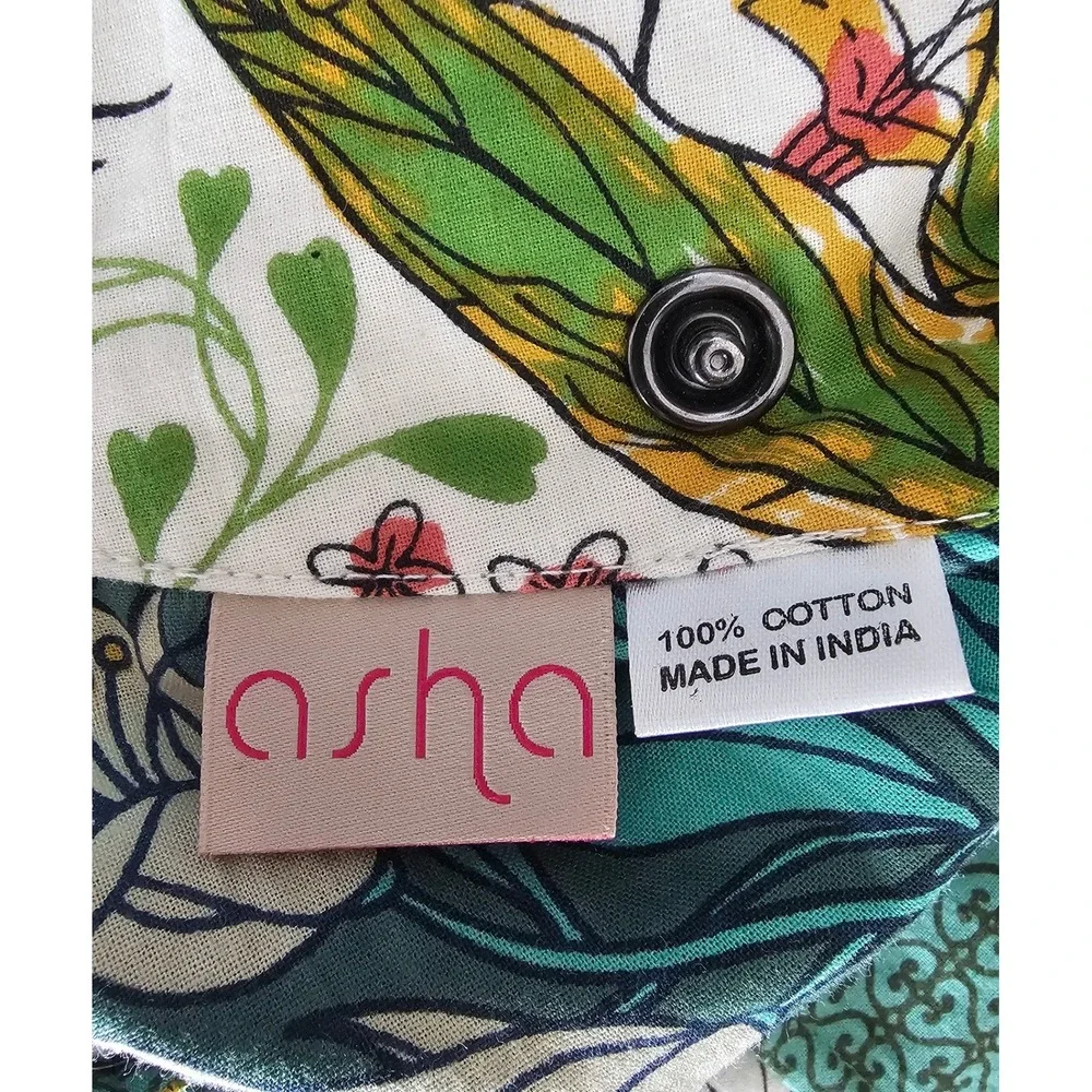 ASHA Floral Reversible Full Wrap Skirt‎ Pockets Teal Green Cotton Patchwork OSFM